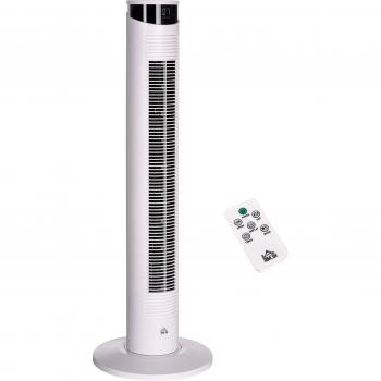 Homcom Ventilador de Torre Oscilante 45W con Control Remoto Ø31,5x93 cm Blanco