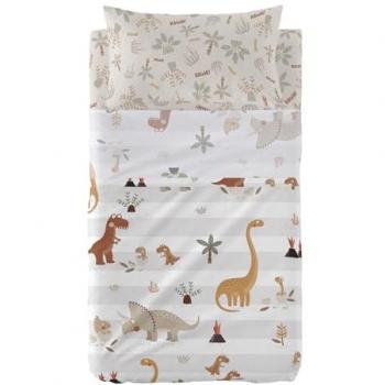 Juego de sábanas cuna 2 piezas Dino Family 100x130 cm, 100% Algodón, Calidad de 150 TC, Fabricado en España