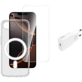 4smarts Set Inicial 3 en 1 Premium para Apple iPhone SE (4ª Gen.) - Funda, Carcasa, Resistente a Golpes, Transparente