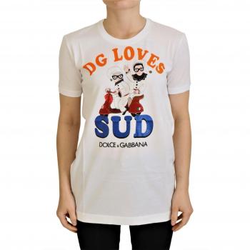 Dolce & Gabbana White Cotton DG Loves SUD T-shirt - IT38|XS, Size: 2XS, female