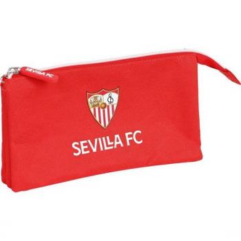 Portatodo Triple Sevilla FC - Estuche Escolar con 3 Compartimentos, Cremalleras y Asa Lateral - Adaptable a Carro Portamochilas - Licencia Oficial Safta