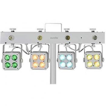 EUROLITE Juego de luces LED KLS-180, color blanco, barra con 4 focos RGBW y 4 ledes estroboscópicos blancos.