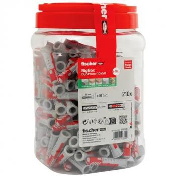 Dübel DUOPOWER 10x50 BigBox - Set de 210 tacos de anclaje reutilizables en color gris claro/rojo