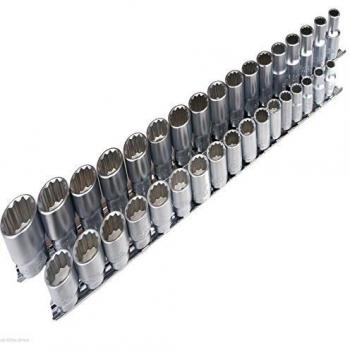 De llaves de vaso (1/2 y 3/8 Drive 36pc 12pt Métricas 8 - 30 mm Cr-V de raso en rail