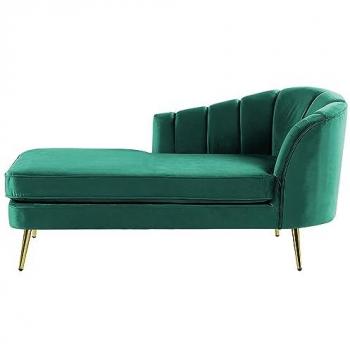 Chaise Longue de Terciopelo Verde Esmeralda con Patas de Metal Dorado, Lado Derecho