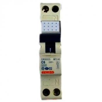 Interruptor Magnetotérmico Compacto 1P+N C6 4,5kA 1M Gewiss GW90025