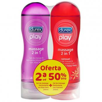 Durex Play Massage 2 en 1 Gel Lubricante Duplo Aloe Vera + Sensual Ylang-Ylang 200 ml + 200 ml
