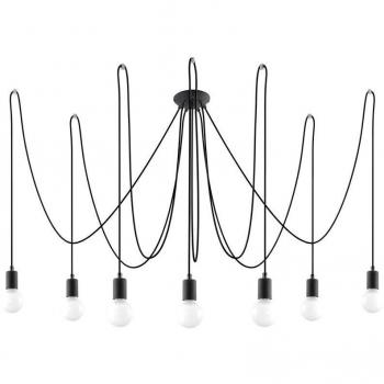 Lámpara Colgante Edison 7 Luces E27 con Cable Textil Negro y Acero