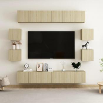 Mueble de TV de salón 10 piezas en madera de ingeniería, dimensiones 60 x 30 x 30 cm, color roble Sonoma