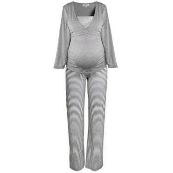 Cómoda Lactancia Lactancia Noche Camisa de pijamas para embarazada en Largo Para Mujer En Azul Oscuro, Gris, altrosa de corazón Tuerca Grau Weiß L