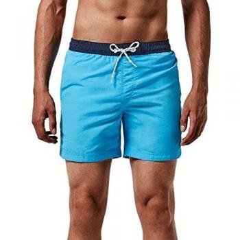 MaaMgic Shorts de Baño para Hombre Shorts de Playa Traje de Bañode Secado Rápido para Vacaciones Diseño a Rayas, Cinturón Marino Azul Claro L