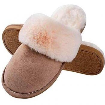 Lastia Mujer Invierno Fur Zapatillas de Estar Cerradas Calienta Pantuflas, para interior o exterior Marrón claro 38.5-40