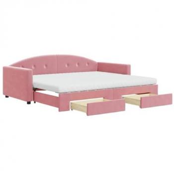 Sofá cama nido con cajones terciopelo rosa 90x200 cm