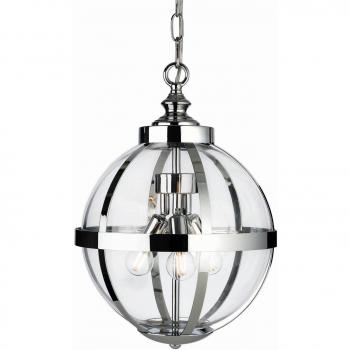 Lámpara colgante Monroe cromada con cristal transparente, 3 bombillas E14, diámetro 44,5 cm