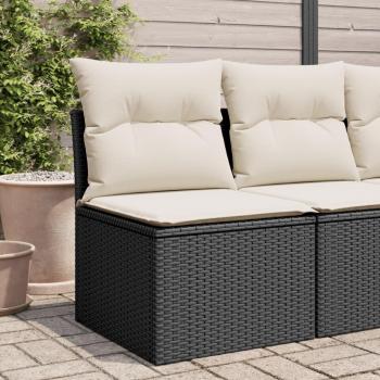 Sofá Jardín Sin Apoyabrazos con Almohadas Negras en Polyrattan