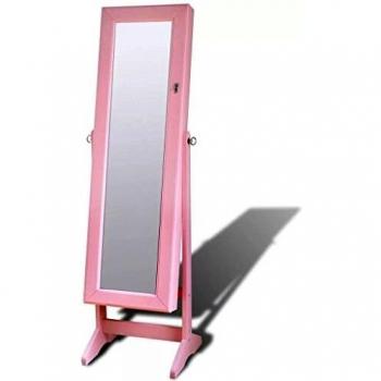 Espejo joyero rosa de pie con luz LED