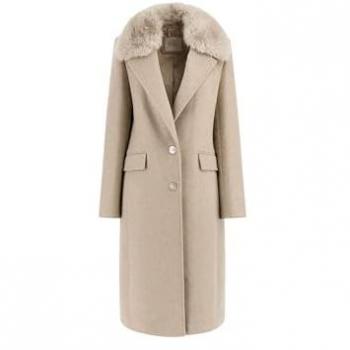 Guess Nancy Fit Women's Coat with Faux Fur Collar in Beige