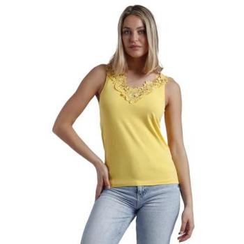 Camiseta Sin Mangas para Mujer con Escote Guipur Amarillo ADMAS