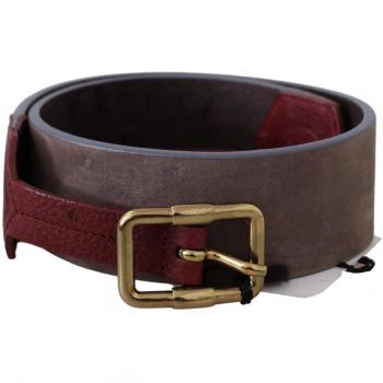 GF Ferre Brown Leather Wide Gold Chrome Logo Buckle Belt - 70 cm / 28 Inches