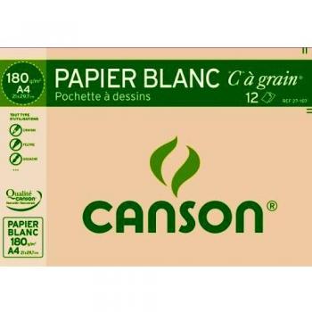 Papel de Dibujo Canson A4 - 180 g/m² - Grano - 12 Hojas - Blanco
