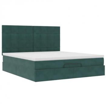 Cama Ottoman con Colchones Verde Oscuro 160x200 cm de Terciopelo
