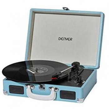 Tocadiscos Portátil Denver VPL-120 en Azul, con Reproducción a 3 Velocidades, Diseño de Maleta, Altavoces Estéreo Dobles y Función de Grabación