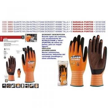 Guante de Nylon y Nitrilo con Puntos Sicrodot T-6 Naranja Super Agarre