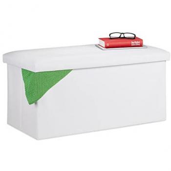 Banco de Almacenamiento Relaxdays, Baúl Plegable Acolchado en Piel Sintética, 37.5 x 76.5 x 38.5 cm, Blanco