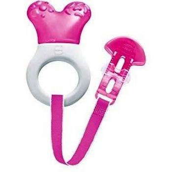 MAM Mordedor Mini Cooler & Clip C130 - Con Parte Refrescante Rellena De Agua Para Bebés A Partir De 2 Meses, color Rosa, 36 g