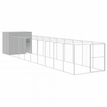 Light Grey Galvanized Steel Dog House with Run 214x1069x181 cm