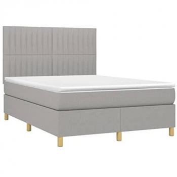 Cama box spring con colchón viscoelástico de tela gris claro 140x200 cm, estructura de muelles ensacados, adaptable y acolchado reversible