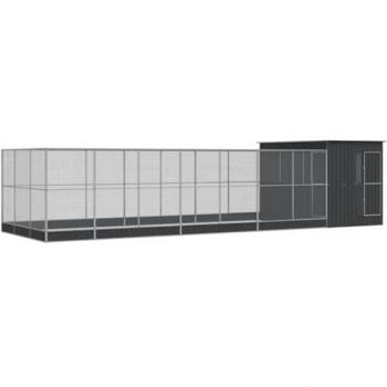 Pajarera con extensión de acero plateado 911x303x216 cm, jaula para pájaros, jaula para periquitos, casa para pájaros