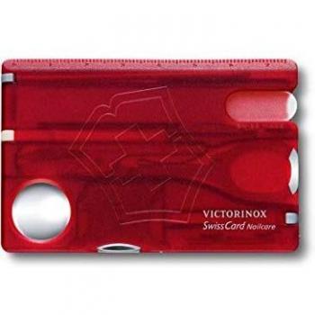 Victorinox Swiss Card Nailcare Multiherramienta de Bolsillo Suiza Roja Transparente con Formato de Tarjeta de Crédito y 13 Funciones, incluyendo Destornillador de 5 mm y Tijeras