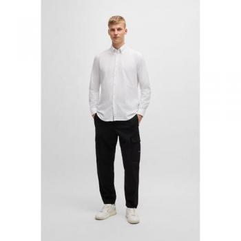 BOSS Orange Rickert Men's Long Sleeve Shirt - White - Size XL (42/Regular) - Regular-fit Oxford Cotton