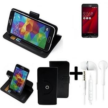 TOP SET: 360° Funda Smartphone para Asus ZenFone Go, negro + Auriculares | Función de stand Caso Monedero BookStyle mejor precio, mejor funcionamiento - K-S-Trade | Funda Universal Caso Monedero cubierta del tirón Monedero Monedero