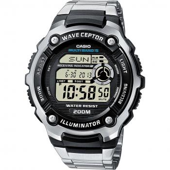 Casio Wave Ceptor WV-200RD-1AEF Reloj Digital para Hombre con Radiocontrol, Cronómetro, Alarma, Luz LED, Resistente al Agua 200m, Correa de Resina Roja