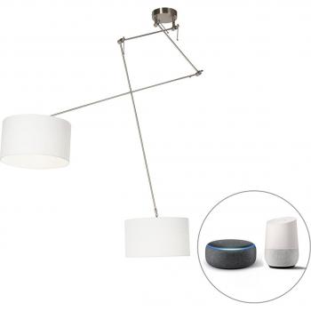 Lámpara colgante inteligente de acero con pantalla blanca de 35 cm y dos bombillas Wifi A60 - Blitz