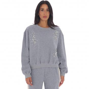 Gray Boxy Sweatshirt with Handmade Embroidery by Twinset - Size M