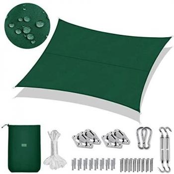 Sekey Toldo Vela de Sombra Impermeable 3x4m Rectangular con Cuerda y Kit de Montaje Protección Rayos UV, Resistente al Desgarro, para Terraza Balcon Patio Exteriores Jardín, Verde