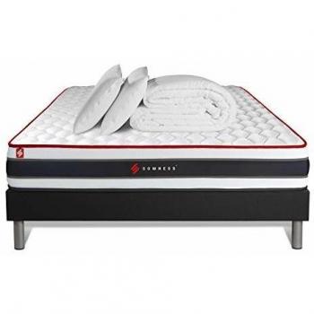 Pack Completo de Dormir 160x200 cm - Colchón Energy con Resortes Ensacados y Memoria de Forma + Somier Kit Negro + Edredón + 2 Almohadas - Confort Firme