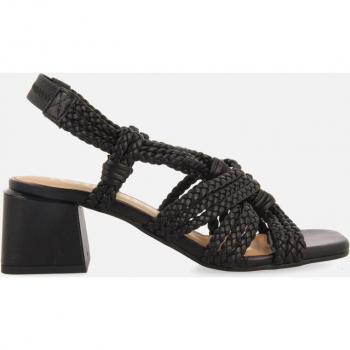 Sandalias de Tacón Negras de Piel con Trenzados