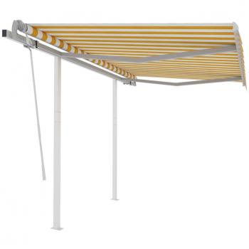 Toldo Manual Retráctil con Postes 3,5x2,5 m Amarillo y Blanco