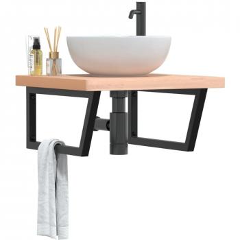 Estante de lavabo de pared de acero y madera maciza de haya Vidaxl Marrón