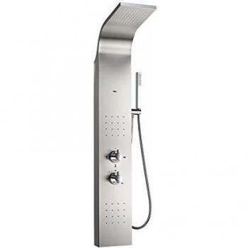 Roca A2H0423000 Columna Ducha Hidromasaje Termostática, Modelo Essential, Acabado Acero Inoxidable Mate
