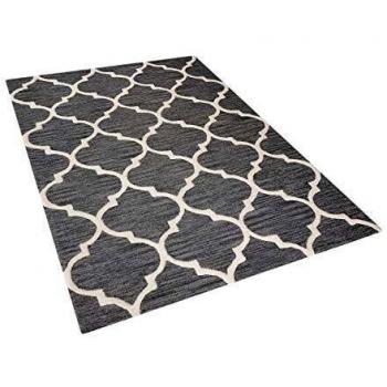 Alfombra de lana gris 140 x 200 cm patrón trébol oriental marroquí hecha a mano Yalova