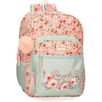 Mochila Movom Romantic Girl de 38cm con diseño floral y bolsillos frontales