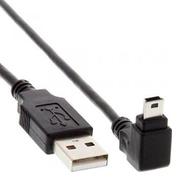 Cable USB 2.0 Mini de 2 m, con conector A macho y conector Mini-B macho (5 pines), angulado 90°, color negro