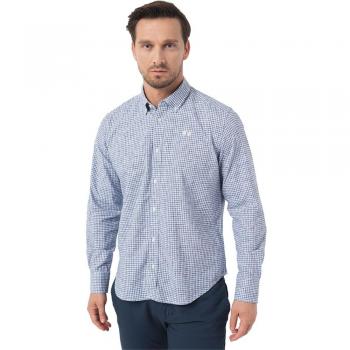 La Martina Blue Checkered Embroidered Cotton Shirt - Casual Shirt for Men, Size S