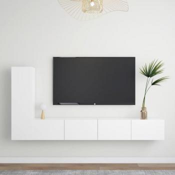 Conjunto de muebles para TV de 3 piezas en madera blanca de múltiples capas y diseño moderno