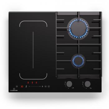 Klarstein MultiChef 4 - Placa de inducción y gas con 4 zonas de cocción, 2 quemadores de gas y 2 placas de inducción FlexZone